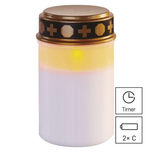 LED temetői mécses, 12,5 cm, 2x C, kültéri és beltéri, vintage, időzítő