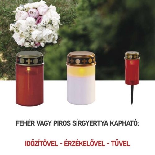 LED temetői mécses leszúrható, 25 cm, 2x AA, kültéri és beltéri, vintage