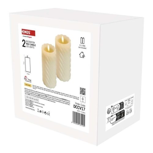 LED dekoráció – viaszgyertya 17 cm, 2x AAA, beltéri, meleg fehér, 2 db, távirányító