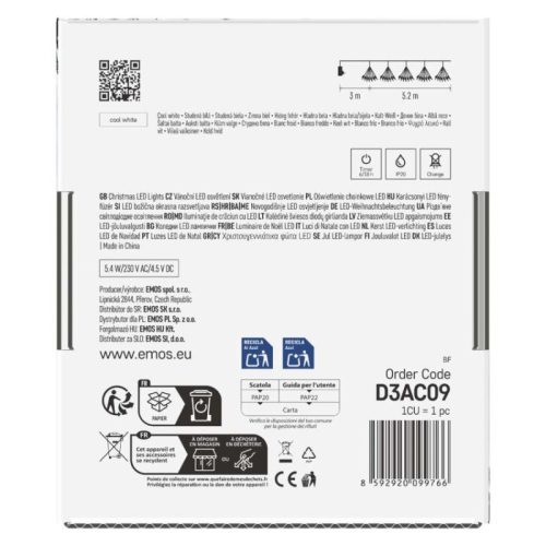LED fényfüzér – fürtök, nano, 5,2 m, beltérre, hideg fehér, időzítő