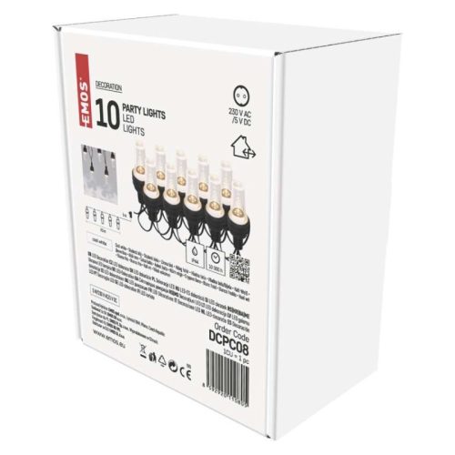 LED fényfüzér – 10x party égő átlátszó, 4,5 m, kültéri és beltéri, hideg fehér