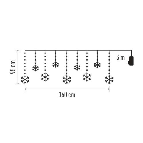 LED karácsonyi függöny – hópelyhek, 160x95 cm, IP44, hideg fehér, időzítő