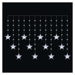   LED karácsonyi függöny – csillagok, 170x85 cm, 3x AA elem, IP44, hideg fehér, időzítő