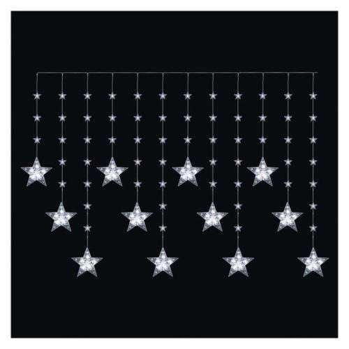 LED karácsonyi függöny – csillagok, 170x85 cm, 3x AA elem, IP44, hideg fehér, időzítő