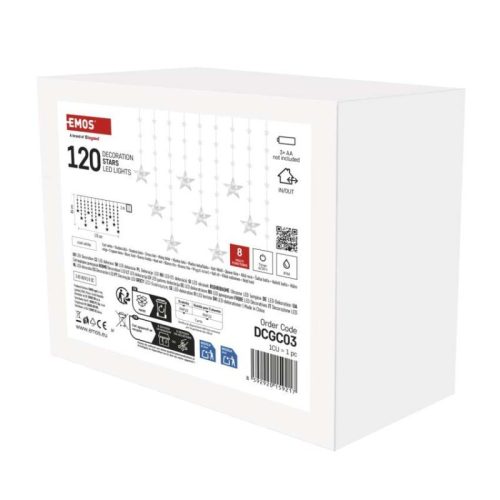 LED karácsonyi függöny – csillagok, 170x85 cm, 3x AA elem, IP44, hideg fehér, időzítő