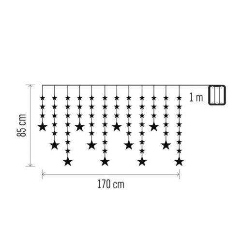 LED karácsonyi függöny – csillagok, 170x85 cm, 3x AA elem, IP44, hideg fehér, időzítő