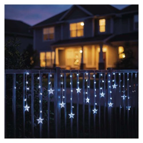 LED karácsonyi függöny – csillagok, 170x85 cm, 3x AA elem, IP44, hideg fehér, időzítő