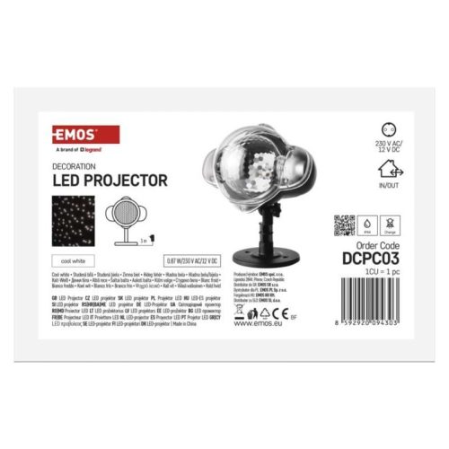 LED dekoráció projektor – hulló hópelyhek, kültéri és beltéri, fehér
