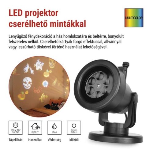 LED dekorációs projektor – 6 motívum, kültéri és beltéri használatra