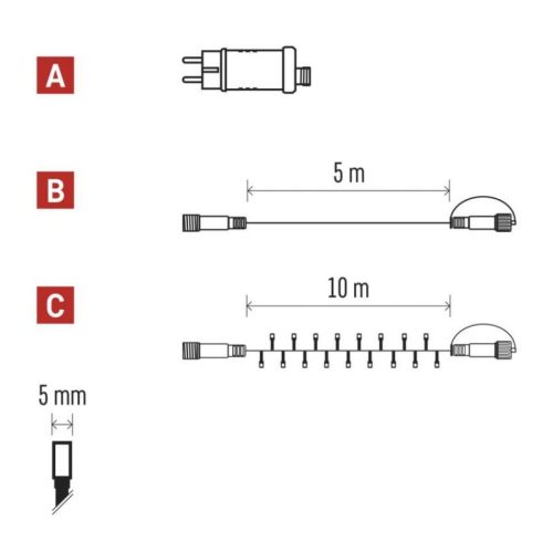 Alapkészlet Standard sorolható füzérekhez, 10 m, kültéri, meleg fehér, időzítő