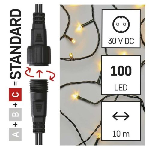 Standard LED sorolható karácsonyi füzér, 5 m, kültéri és beltéri, meleg fehér