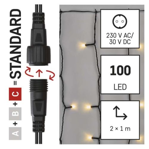 Standard LED sorolható karácsonyi füzér – fényfüggöny, 1x2 m, kültéri, meleg fehér