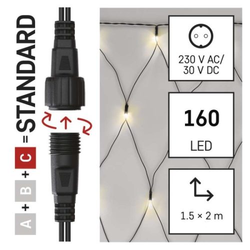 Standard LED sorolható karácsonyi füzér – háló, 1,5x2 m, kültéri, meleg fehér