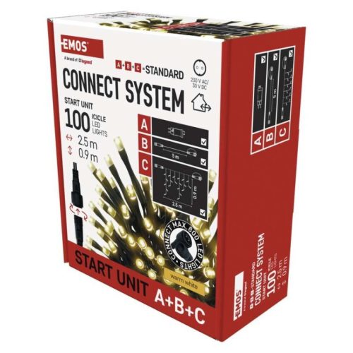 EMOS CNT Kezdő készlet – jégcsapok 2,5m 100LED IP44 12W, meleg fehér, időz.