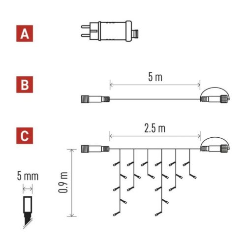 EMOS CNT Kezdő készlet – jégcsapok 2,5m 100LED IP44 12W, meleg fehér, időz.