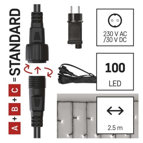EMOS CNT Kezdő készlet – jégcsapok 2,5m 100LED IP44 12W, hideg fehér, időz.