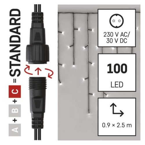 Standard LED sorolható karácsonyi füzér – jégcsapok, 2,5 m, kültéri, hideg fehér