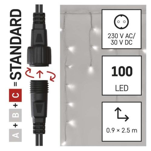 Standard LED sorolható füzér, villogó – jégcsapok, 2,5 m, kültéri, hideg fehér