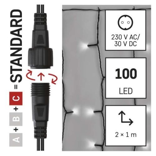 Standard LED sorolható karácsonyi füzér – fényfüggöny, 1x2 m, kültéri, hideg fehér