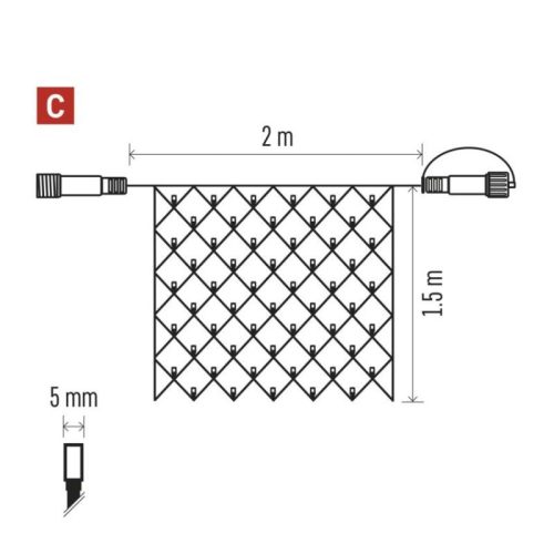 Standard LED sorolható karácsonyi füzér – háló, 1,5x2 m, kültéri, hideg fehér