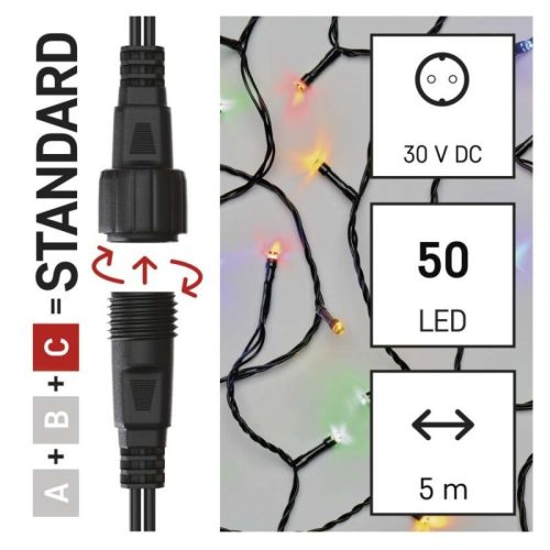 Standard LED sorolható karácsonyi füzér, 5 m, kültéri és beltéri, többszínű