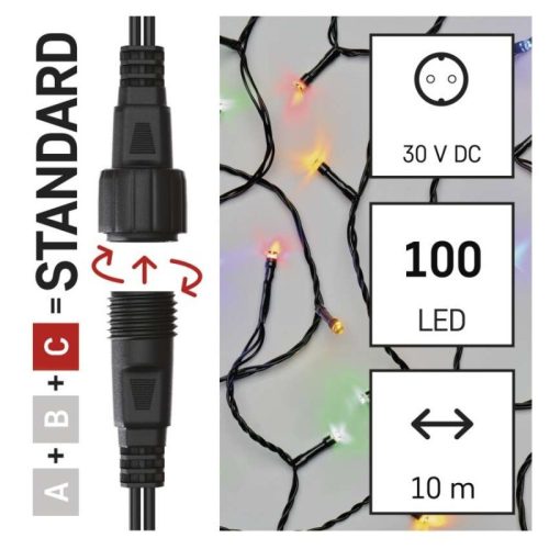 Standard LED sorolható karácsonyi füzér, 10 m, kültéri és beltéri, többszínű