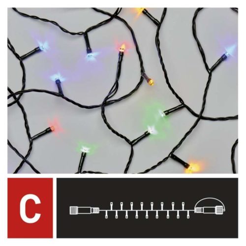 Standard LED sorolható karácsonyi füzér, 10 m, kültéri és beltéri, többszínű