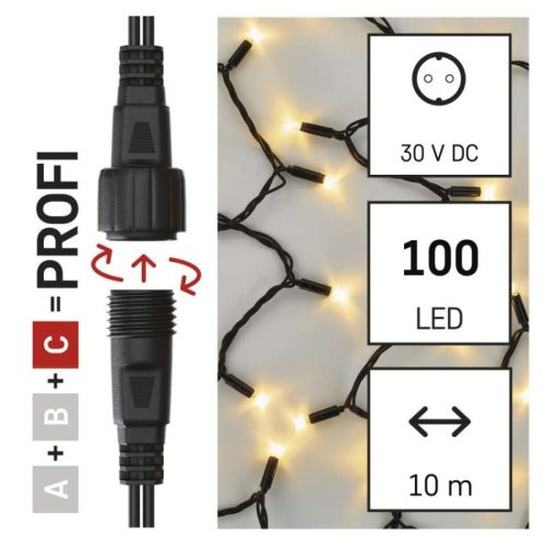 Profi LED sorolható füzér, fekete, 10 m, kültéri és beltéri, meleg fehér