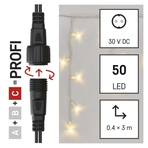 Profi LED sorolható füzér, fehér – jégcsapok, 3 m, kültéri, meleg fehér