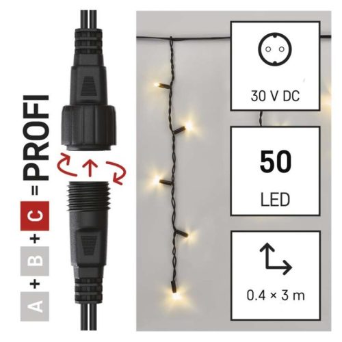 Profi LED sorolható füzér, villogó – jégcsapok, 3 m, kültéri, meleg fehér