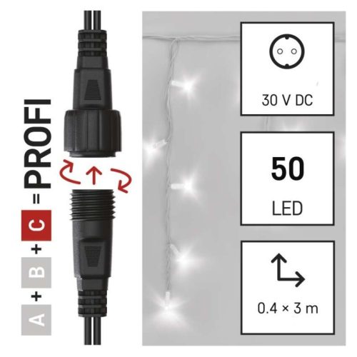 Profi LED sorolható füzér, fehér – jégcsapok, 3 m, kültéri, hideg fehér