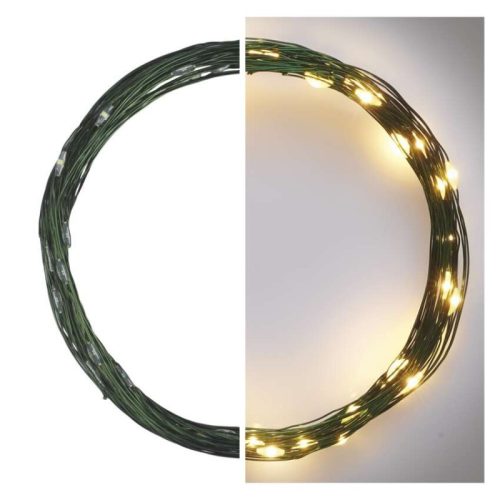LED karácsonyi nano fényfüzér, zöld, 4 m, kültéri és beltéri, meleg fehér, időzítő