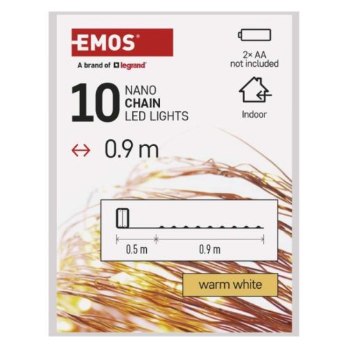 LED karácsonyi nano fényfüzér, réz, 0,9 m, 2x AA, beltéri, meleg fehér, időzítő