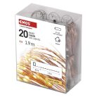 LED karácsonyi nano fényfüzér, 1,9 m, 2x AA, beltéri, meleg fehér, időzítő