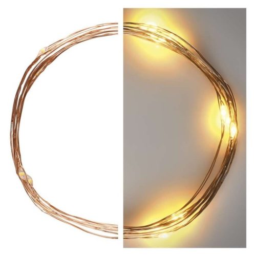 LED karácsonyi nano fényfüzér, 1,9 m, 2x AA, beltéri, meleg fehér, időzítő