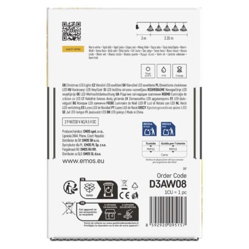 LED fényfüzér – fürtök, nano, 2,35 m, beltéri, meleg fehér, időzítő