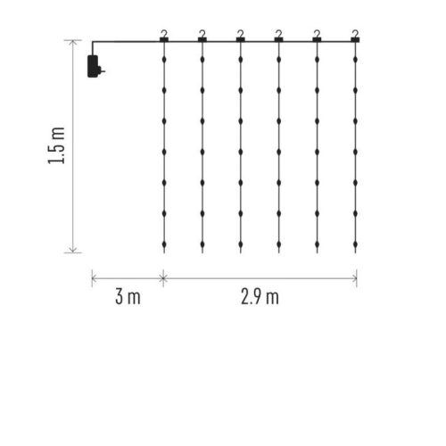 LED karácsonyi drop fényfüzér – fényfüggöny, 2,9x1,5 m, kültéri és beltéri, meleg fehér