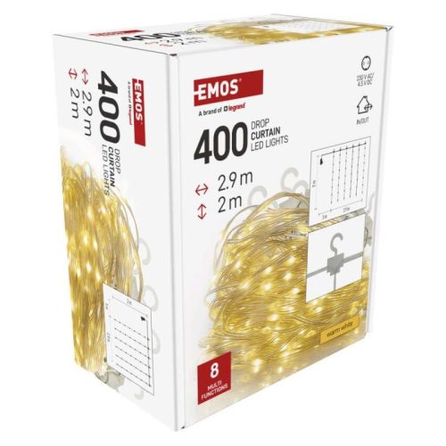 LED karácsonyi drop fényfüzér – fényfüggöny, 2,9x2 m, kültéri és beltéri, meleg fehér, pr.