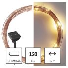 LED nano lánc napelemmel, réz, 12 m, kültéri és beltéri, meleg fehér, időzítő