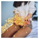 LED nano lánc napelemmel, réz, 12 m, kültéri és beltéri, meleg fehér, időzítő