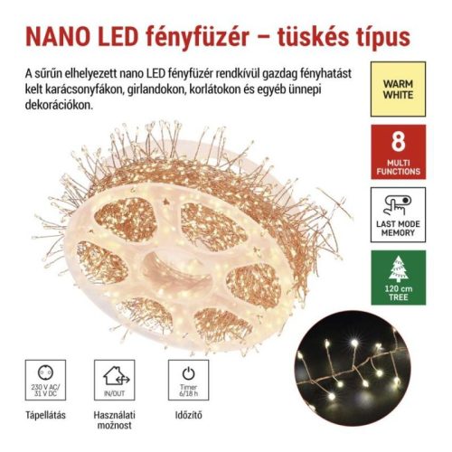 LED nano fényfüzér tekercsen, rézszínű, 9,6 m, meleg fehér, időzítő