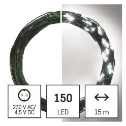   LED karácsonyi nano fényfüzér, zöld, 15 m, kültéri és beltéri, hideg fehér, időzítő
