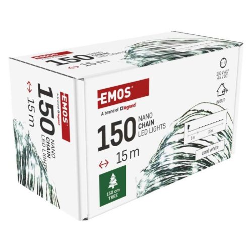 LED karácsonyi nano fényfüzér, zöld, 15 m, kültéri és beltéri, hideg fehér, időzítő