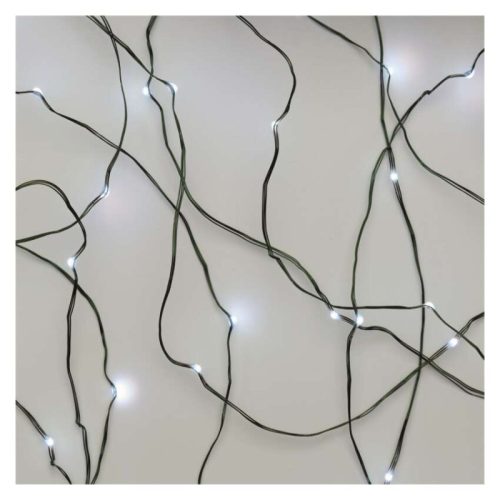 LED karácsonyi nano fényfüzér, zöld, 15 m, kültéri és beltéri, hideg fehér, időzítő