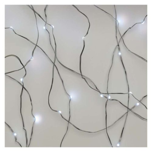 LED karácsonyi nano fényfüzér, ezüst, 0,9 m, 2x AA, beltéri, hideg fehér, időzítő