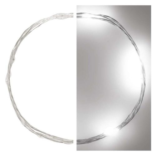 LED karácsonyi nano fényfüzér, ezüst, 0,9 m, 2x AA, beltéri, hideg fehér, időzítő