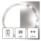 LED karácsonyi nano fényfüzér, 1,9 m, 2x AA, beltéri, hideg fehér, időzítő