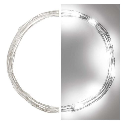 LED karácsonyi nano fényfüzér, 1,9 m, 2x AA, beltéri, hideg fehér, időzítő