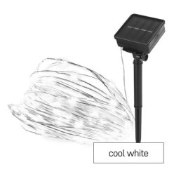   LED nano lánc napelemmel, réz, 12 m, kültéri és beltéri, hideg fehér, időzítő