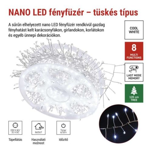 LED nano fényfüzér tekercsen, ezüst , 9,6 m, hideg fehér, időzítő